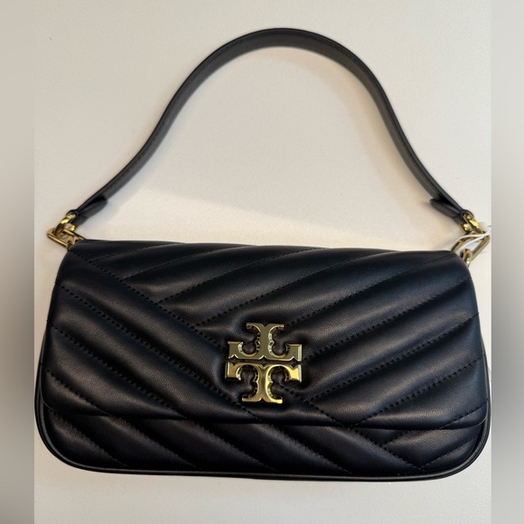 TORY BURCH *NWT* Kira Chevron Small Flap Shoulder Bag in Black Quilted Leather - Picture 3 of 10